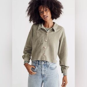 💚 Madewell Light Green Shirt Jacket Corduroy Crop Shacket Women’s Size Large